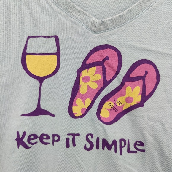 Life Is Good Tops - Life is Good Womens Coastal Beachy Crusher Tee XL Blue Wine Flip Flops Graphic